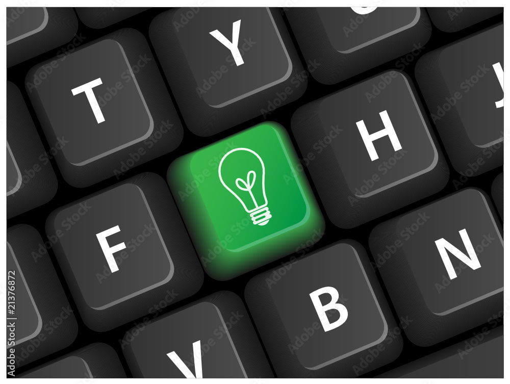 Poster light bulb key on keyboard (ideas innovation eureka web buttons)