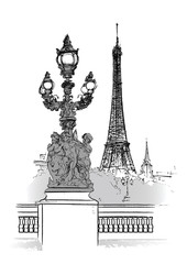 Vectorillustratie van de Alexanderbrug in Parijs