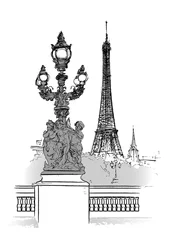 Fotobehang Illustratie Parijs Vectorillustratie van de Alexanderbrug in Parijs
