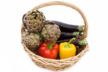 Basket With Artichokes Peppers And Eggplant