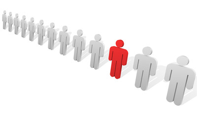 Individuality concept. Red figure in the row of white ones