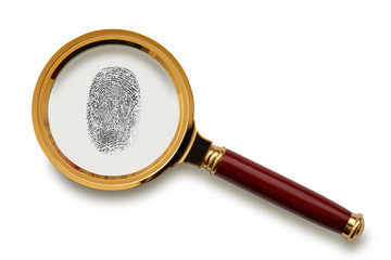 Magnifying glass with fingerprint.