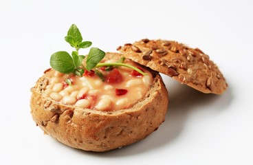 Bean soup in bread bowl