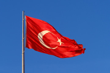 Turkish flag on flagpole