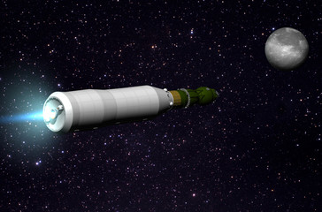 Russisches Mondraumschiff auf dem Weg zum Mond