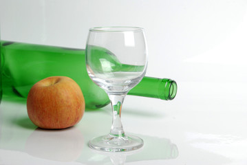 apple and wine bottle