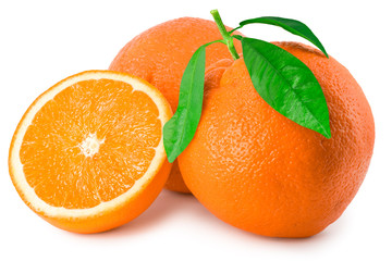 Three ripe oranges on white