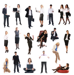 Set of business people doing different work