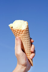 Hand holding a ice cream cone.