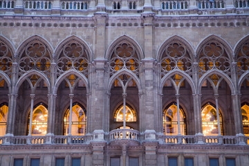Fototapeta na wymiar Vienna- detail from town-hall facade in morning