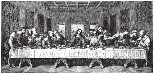 Leonardo's Last Supper engraving (vector)