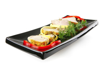 light tuna slices served on plate