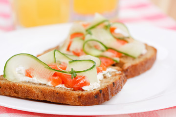 Toasts  with vegetables and fish