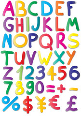 magnets of alphabet, numbers, maths, currencies