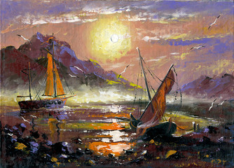 Sea landscape with sailing vessels