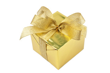 golden gift box with bow isolated