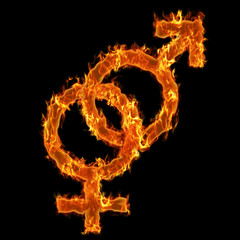 Burning symbol of man and woman