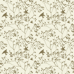 seamless wallpaper with tree branches and bird