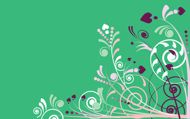Fototapeta na wymiar Ornate vector background design with flowers in green and white