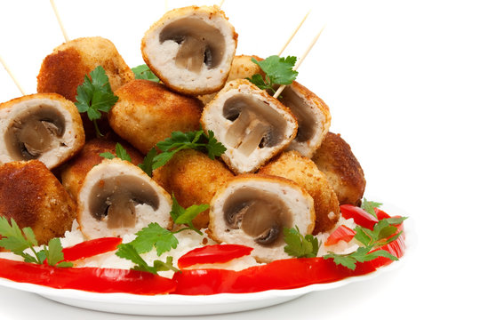 Meat Balls Chicken Fillet Stuffed With Mushrooms