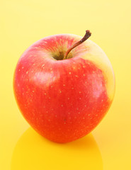 Juicy red apple on yellow