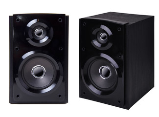 Fototapeta premium Black wooden loudspeaker isolated