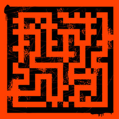 Grunge maze on red, vector illustration