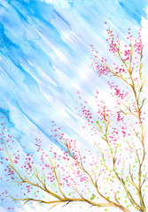 Spring background watercolor painted.