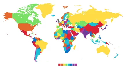 Behangcirkel Wereldkaart in regenboogkleuren © Ildogesto