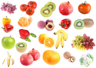 Set of vegetables and fruit on white background.