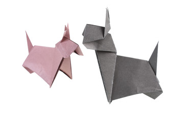 Origami. Figure of terrier on white background. Isolated.