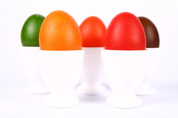 Colorful eggs in egg holders