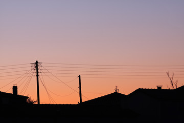village skyline at dusk, Lesbos, Greece