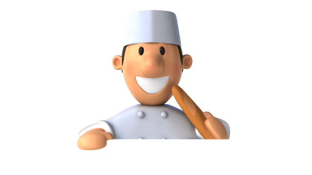 Boulanger avec un panneau blanc