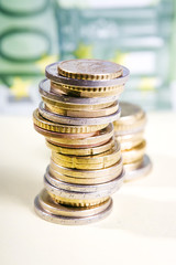 heap of coins close up