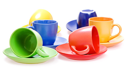 Color cups isolated on white background.