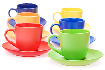 Color cups isolated on white background.