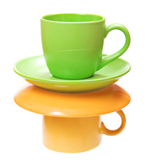 Color cups isolated on white background.