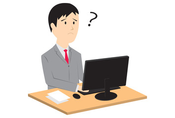 パソコン　悩むビジネスマン