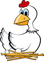 chicken sitting on a jack with eggs