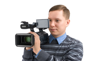 young man with digital video camera