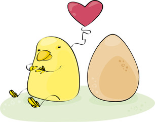 yellow chick who loves an egg