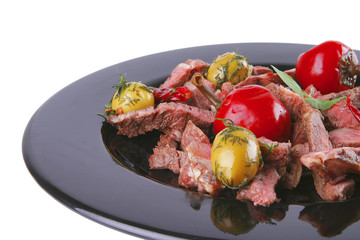 well down meat slices on dish