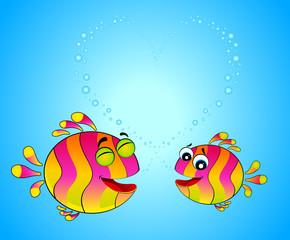 Fototapeta na wymiar colorful tropical fish in love for the day of Valentine