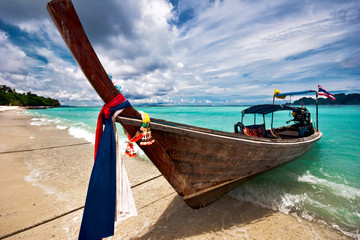 Thai boat  near the beach. Phi Phi island. Thailand