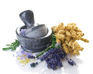 Herbal Medicine concept.Mortar and Herbs