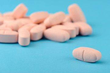 set red tablets on blue background