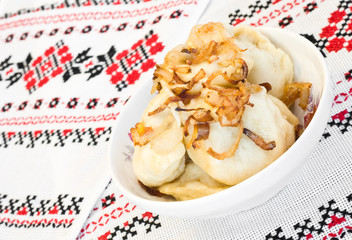 Ukrainian vareniki with fried onion