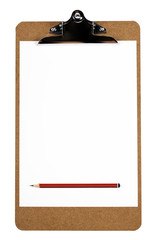 Clipboard with blank paper and pencil