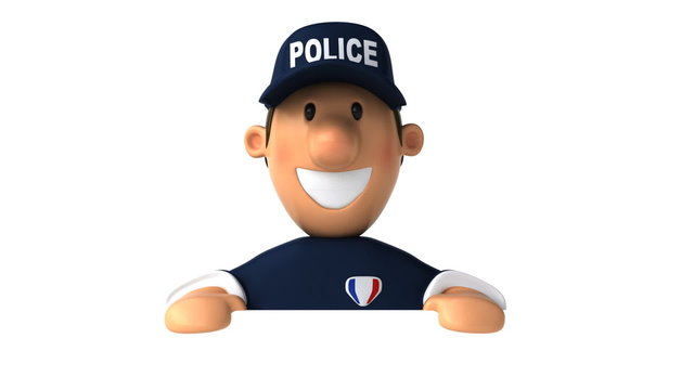 Policier et panneau blanc